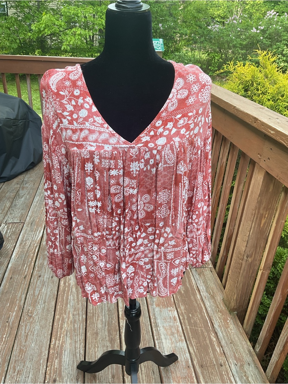 Women’s Rust Floral Peasant Blouse